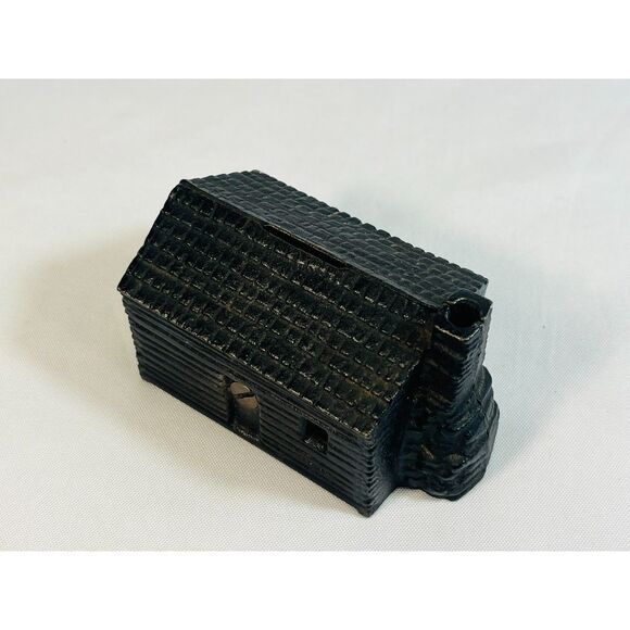 Vintage Cast Iron Log Cabin Still Bank--by Cornelius Bergbower w/ Paper Label - Picture 2 of 11